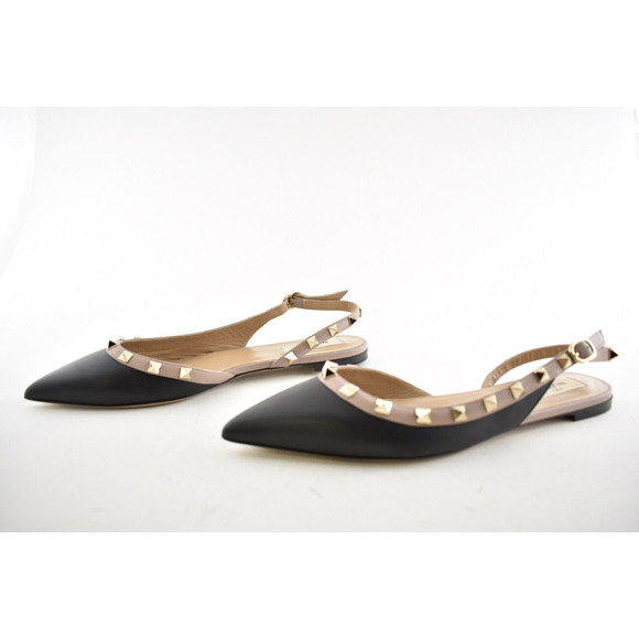Valentino Rockstud Black Nude Stud Pointed Slingback Ballet Ballerina Flat 38.5 - Picture 10 of 12